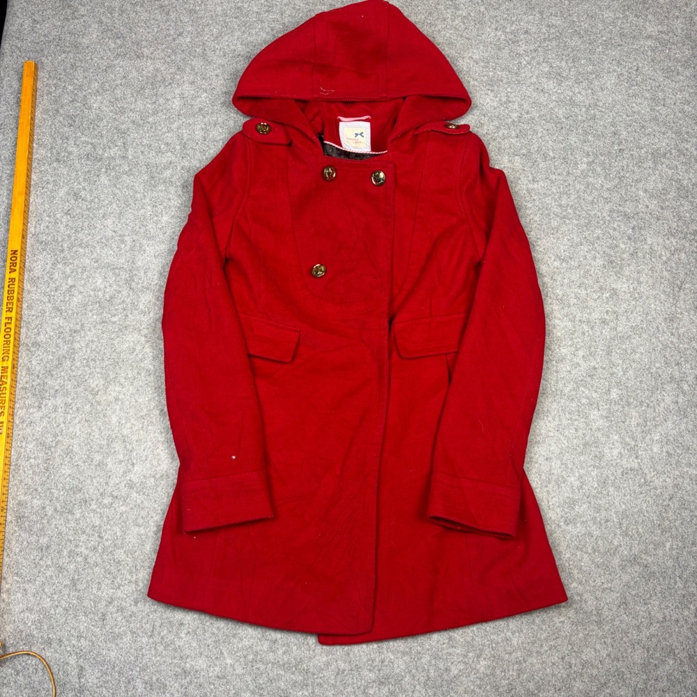 Tommy Girl Red Double Breasted Hooded Pea Coat Gold Buttons Womens XS
